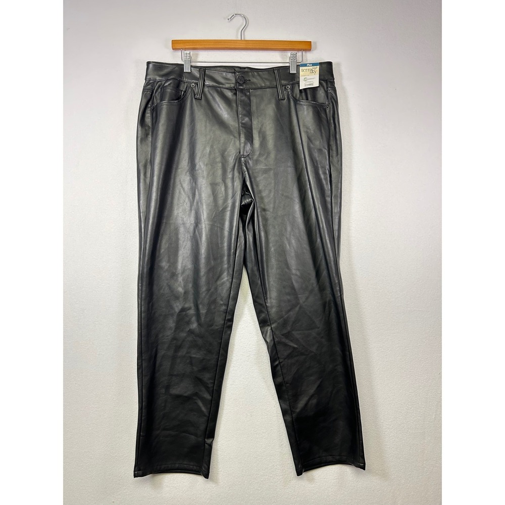 Edgy Chic Terra & Sky Womens 16W Black Faux Leather Straight‎ Leg Pants NWT